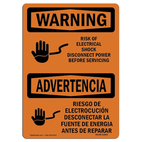 Sign, 3.5" H, 5" W, Risk Of Electrical Shock Disconnect, Landscape, WS-D-35-L-12821-10PK
